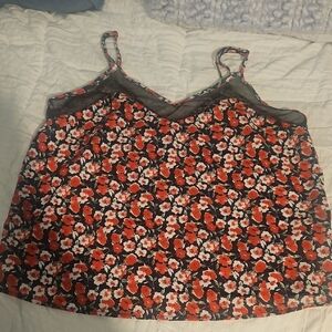 Floral Camisole Top - Red and Black